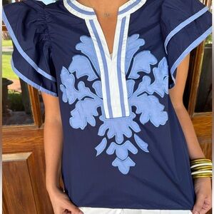 Entro Navy Top with Blue Embroidery